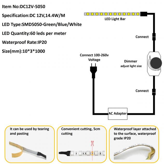 Household Self Adhesive Led Under Cabinet Lighting IP33 6000K 0