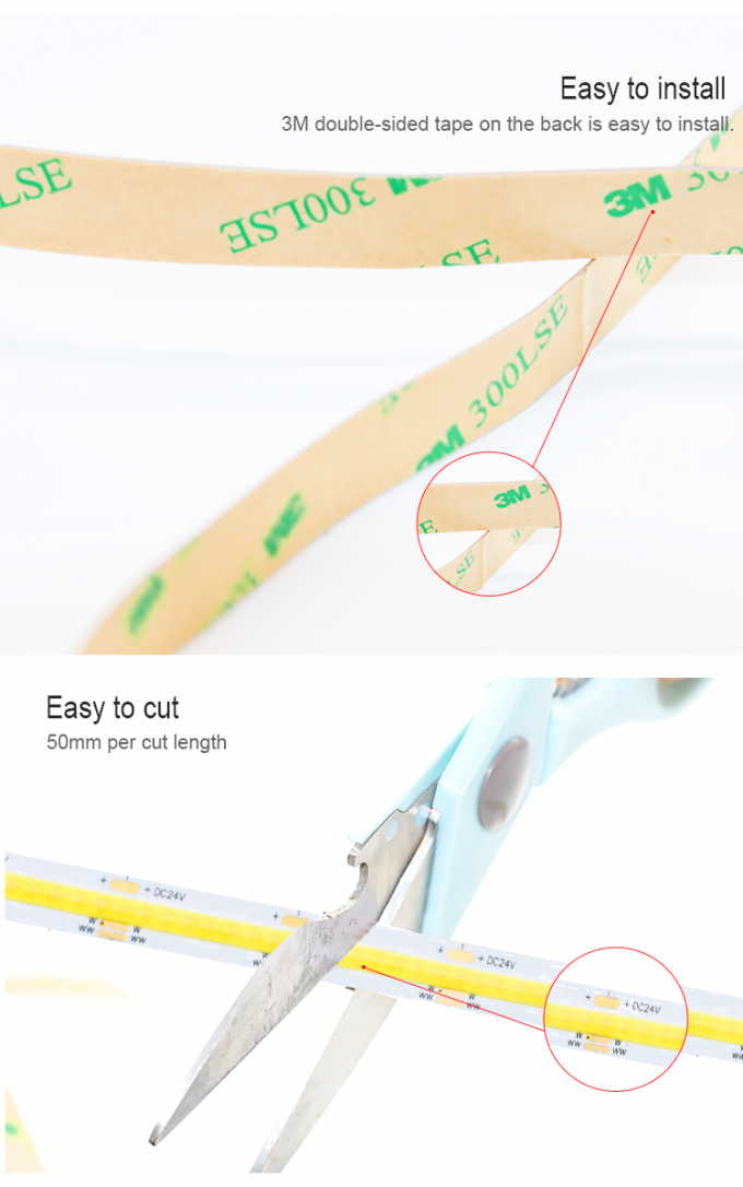 608LED Dimmable Cob Led Strip 10mm 5m Led Strip Lights With Adhesive Backing 7