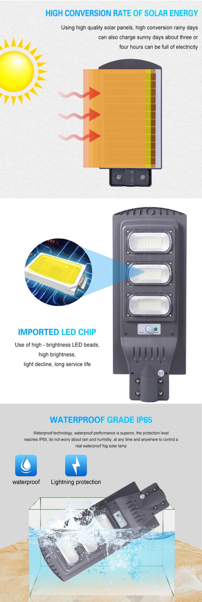 30w 60w 90w 120w LED Solar Powered Lights Integrated Motion Detector Street Lights 3
