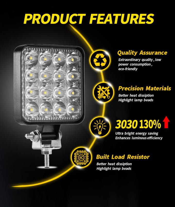 48W Square Vehicle LED Work Lights Bright 16 Leds Car Led Worklight 3