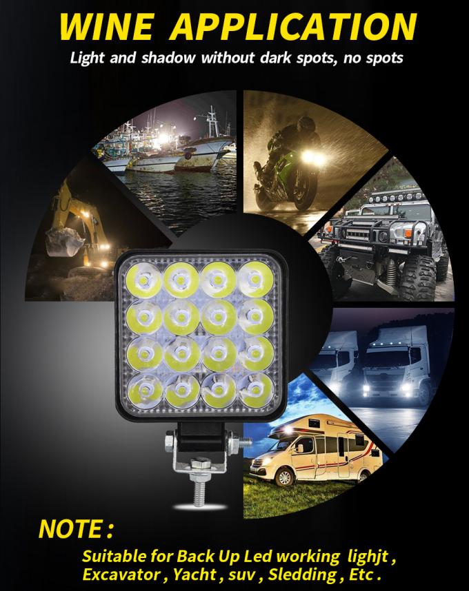 48W Square Vehicle LED Work Lights Bright 16 Leds Car Led Worklight 7