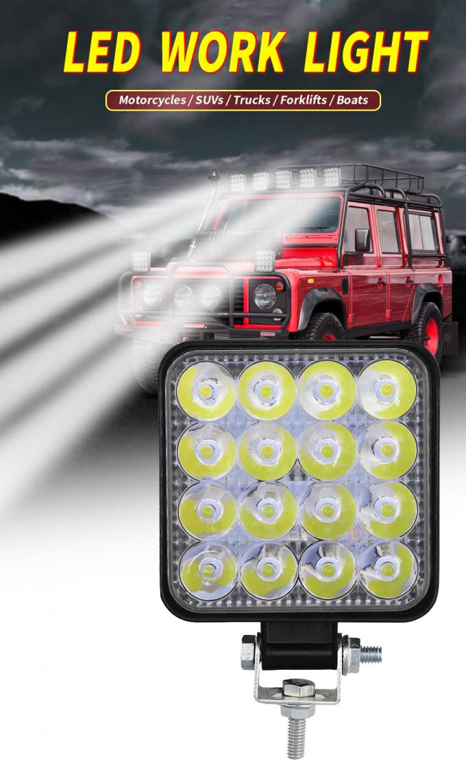 48W Square Vehicle LED Work Lights Bright 16 Leds Car Led Worklight 5
