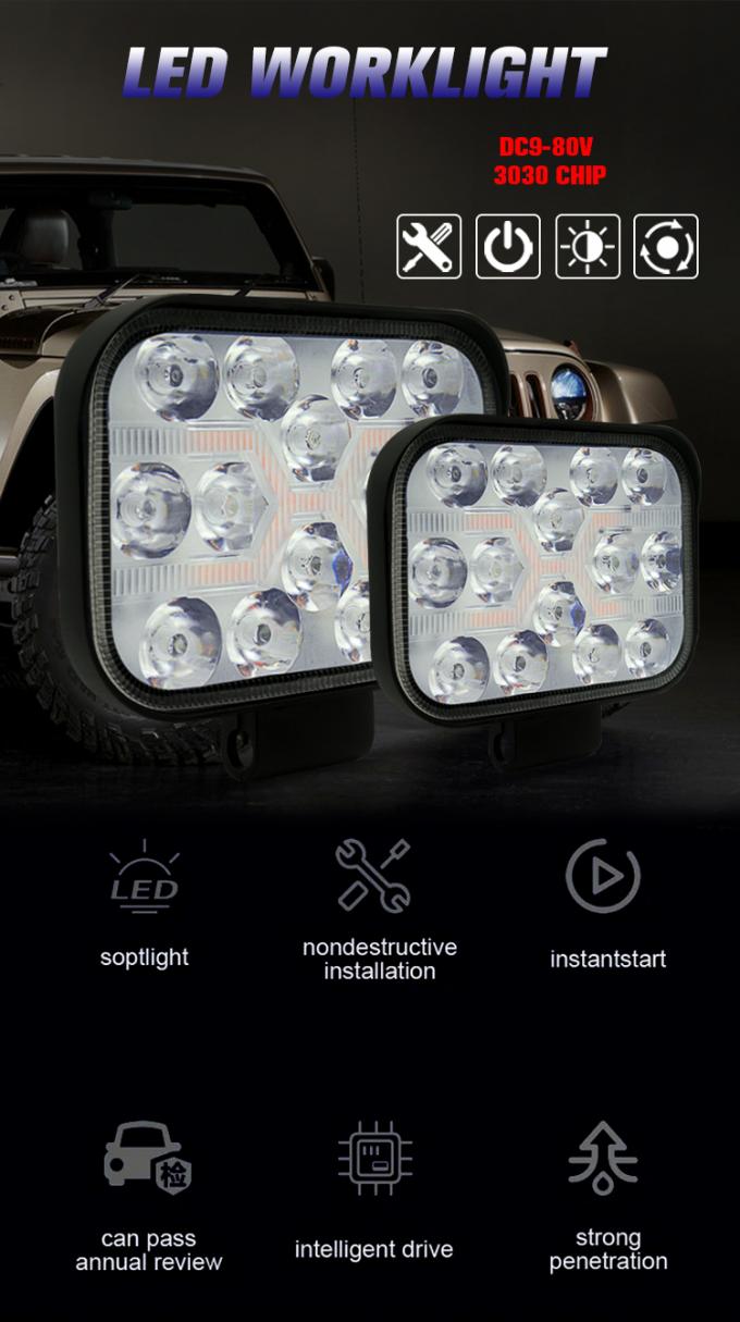 Ip67 Waterproof Vehicle LED Work Lights Square 24v 12v 42w 3 Inch 0