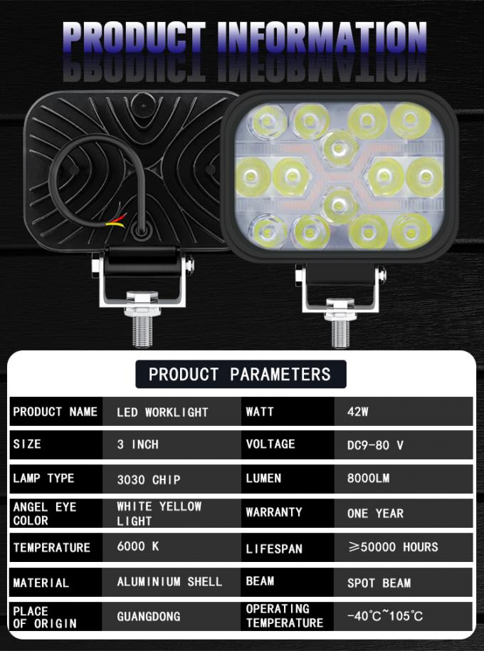Ip67 Waterproof Vehicle LED Work Lights Square 24v 12v 42w 3 Inch 8