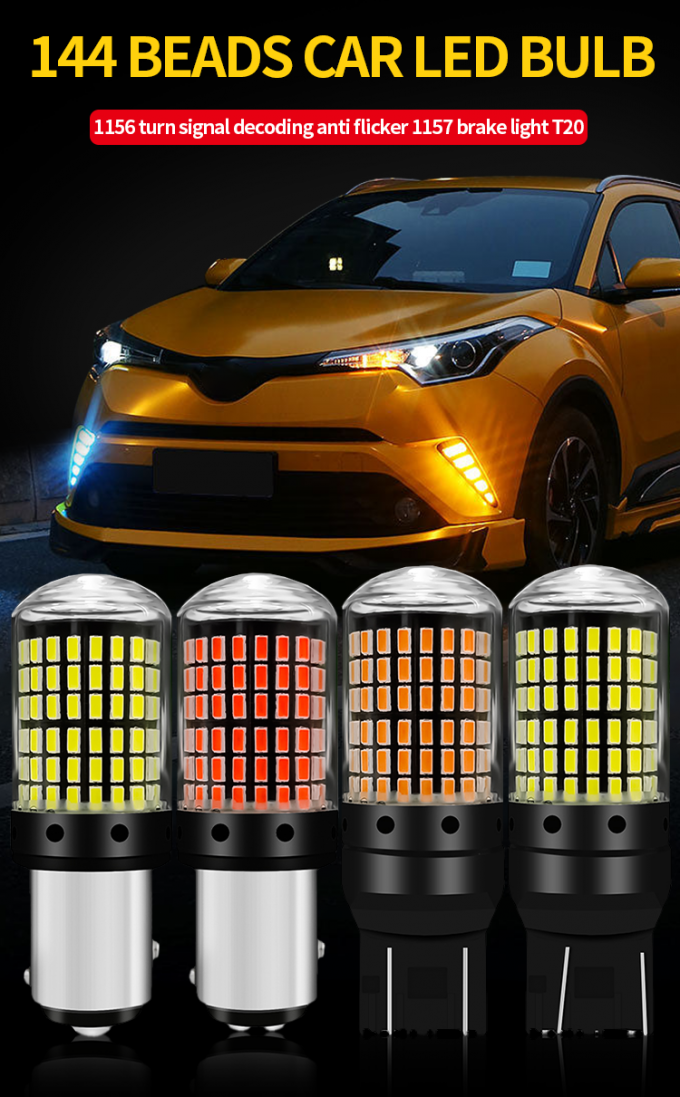 T20 144smd Car Led Bulb 1156 1157 7440 7443 White Yellow Red Light Led Turn Signal Light Driving Reverse Brake Light Bul 0
