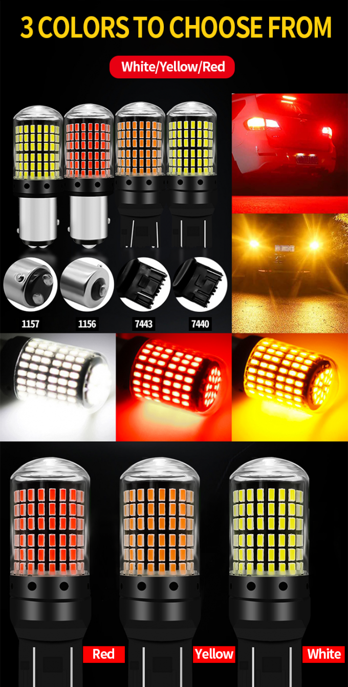 T20 144smd Car Led Bulb 1156 1157 7440 7443 White Yellow Red Light Led Turn Signal Light Driving Reverse Brake Light Bul 6