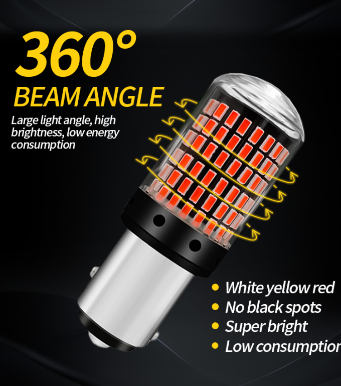 T20 144smd Car Led Bulb 1156 1157 7440 7443 White Yellow Red Light Led Turn Signal Light Driving Reverse Brake Light Bul 5