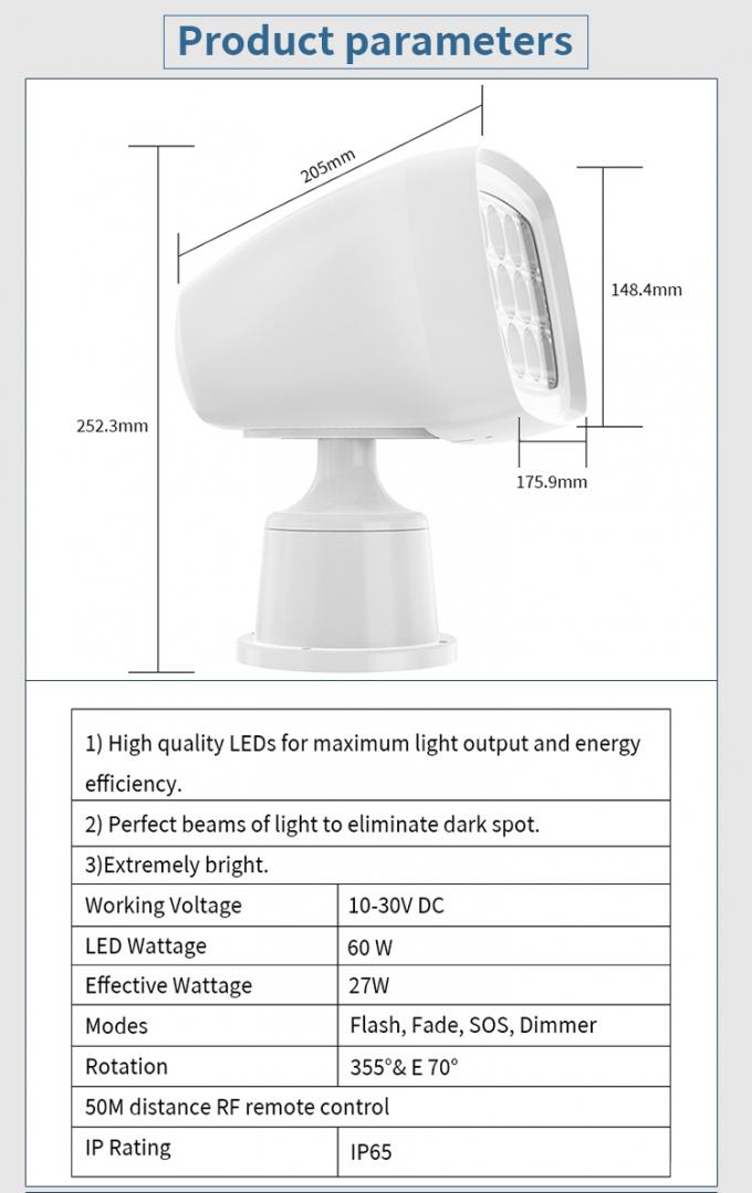 60w Marine Searchlight 50M Remote Control Marine Spotlight White 9
