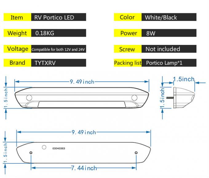 8W 12 Volt Rv Porch Light Anti Aging Caravan Porch Light Waterproof 5