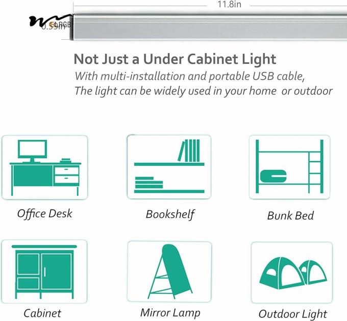 Kitchen Lighting 12 Inch Under Cabinet LED Light Strip Bar 5000K Dimmable USB Plug-in 4
