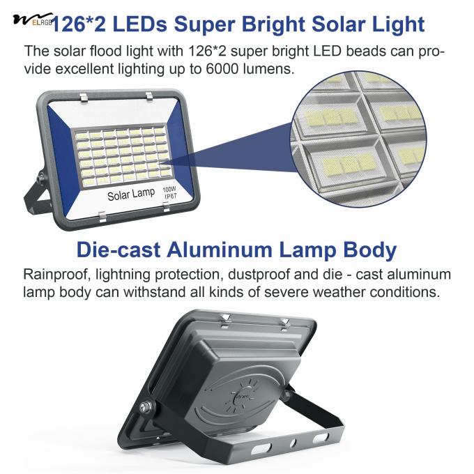50000 Hours Working Time Solar Floodlight 100W with Remote Control LED IP67 Waterproof 3