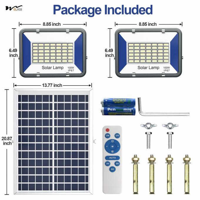 50000 Hours Working Time Solar Floodlight 100W with Remote Control LED IP67 Waterproof 7