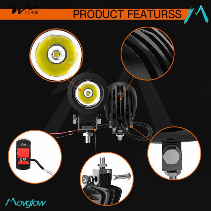 Waterproof LED Spot Driving Fog Lights for Sport Motorcycle Street Bike ATV UTV Trike 3