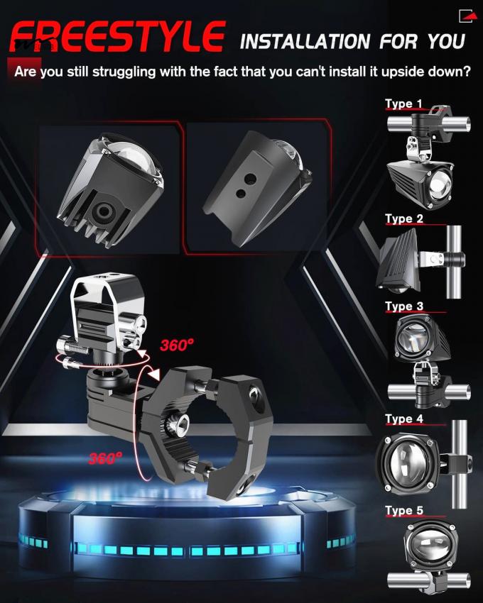 Motorcycle LED Driving Fog Light with 600% Brightness and Two-Color Stroboscopic Mode 4
