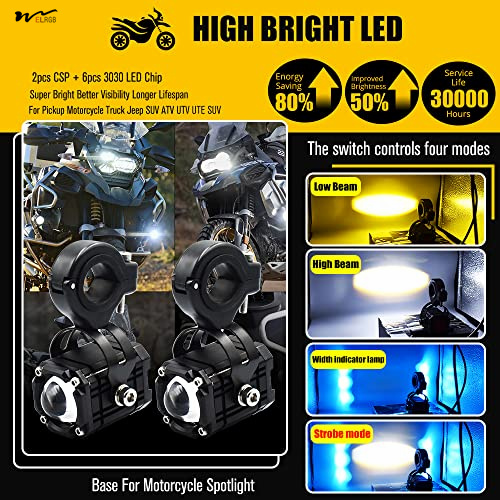 Motorcycle LED Fog Running Lights 4 Functions 3 Colors High Beam DRL Flashing Warning 7
