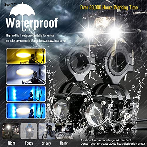 Motorcycle LED Fog Running Lights 4 Functions 3 Colors High Beam DRL Flashing Warning 6