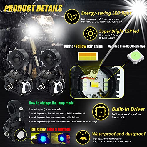 Motorcycle LED Fog Running Lights 4 Functions 3 Colors High Beam DRL Flashing Warning 4