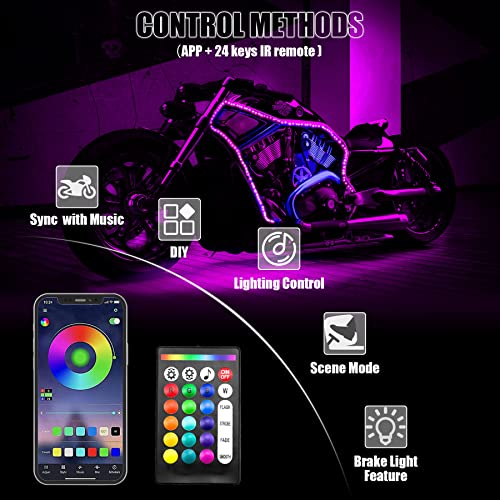 Smart LED Music Sync Color Changing Lights Motorcycle RGB Light Kit APP Remote Control 12V 6