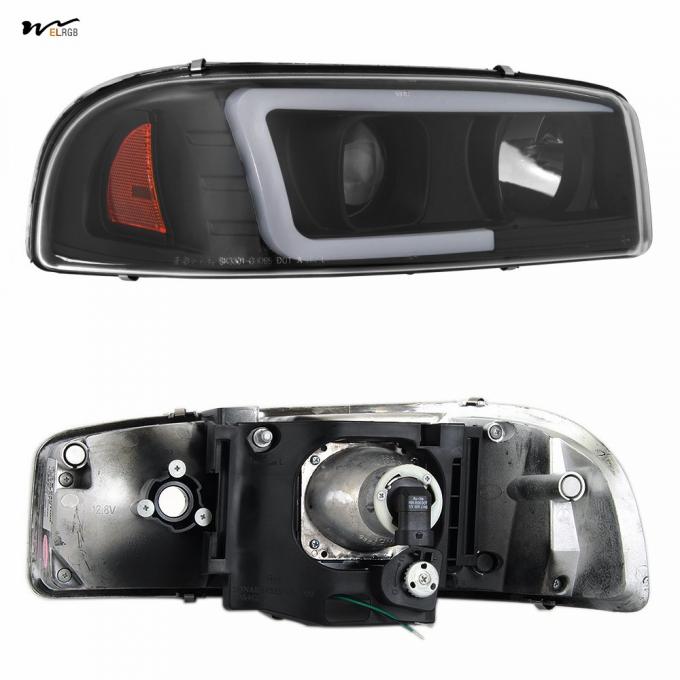 Waterproof Black LED Tube Projector Headlights Driver Passenger Side Pair Head Lights 3