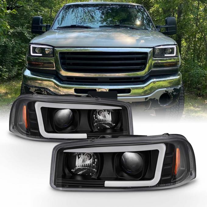 Waterproof Black LED Tube Projector Headlights Driver Passenger Side Pair Head Lights 2