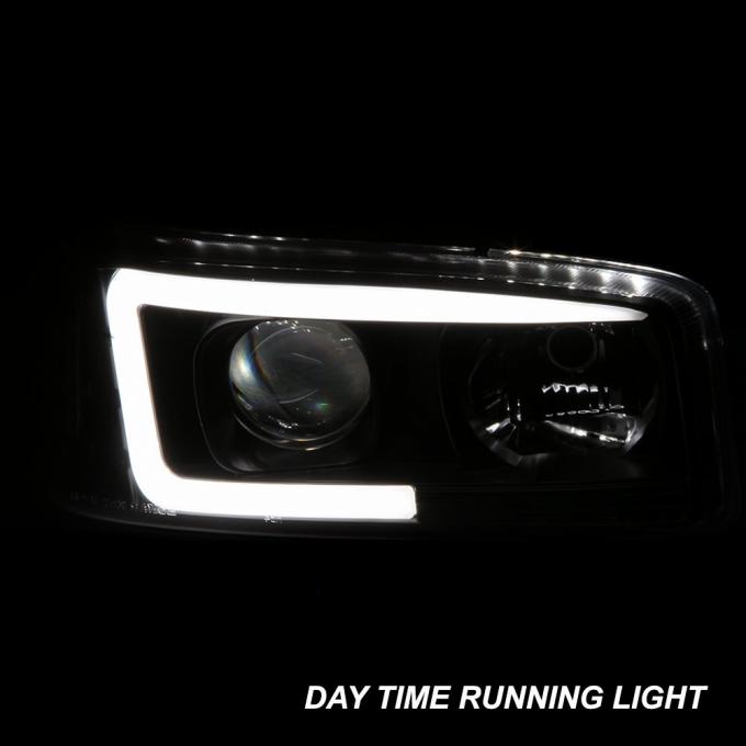 Waterproof Black LED Tube Projector Headlights Driver Passenger Side Pair Head Lights 7