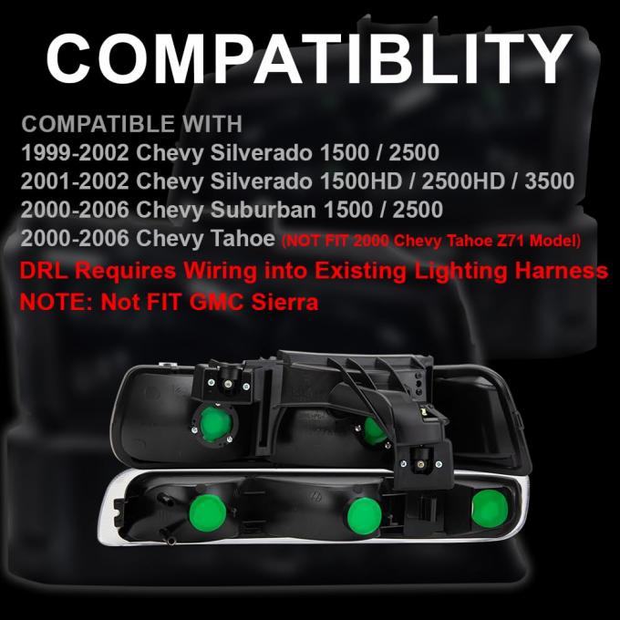 LED DRL Headlight Turn Signal Lamp Left Right Sides with Smoky Lens and Black Housing 3
