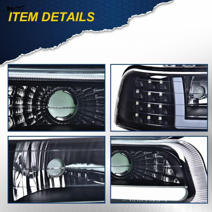 LED DRL Headlight Turn Signal Lamp Left Right Sides with Smoky Lens and Black Housing 7