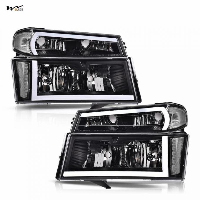 LED DRL Headlights Clear Lens Black Housing Clear Reflector Left Right Head Lights 12V 2