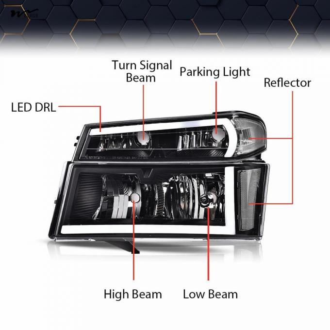 LED DRL Headlights Clear Lens Black Housing Clear Reflector Left Right Head Lights 12V 3
