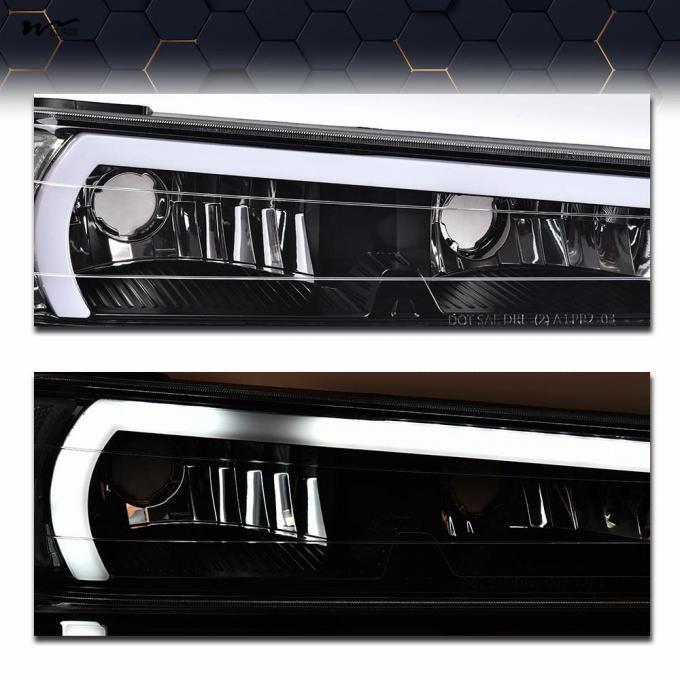 LED DRL Headlights Clear Lens Black Housing Clear Reflector Left Right Head Lights 12V 7