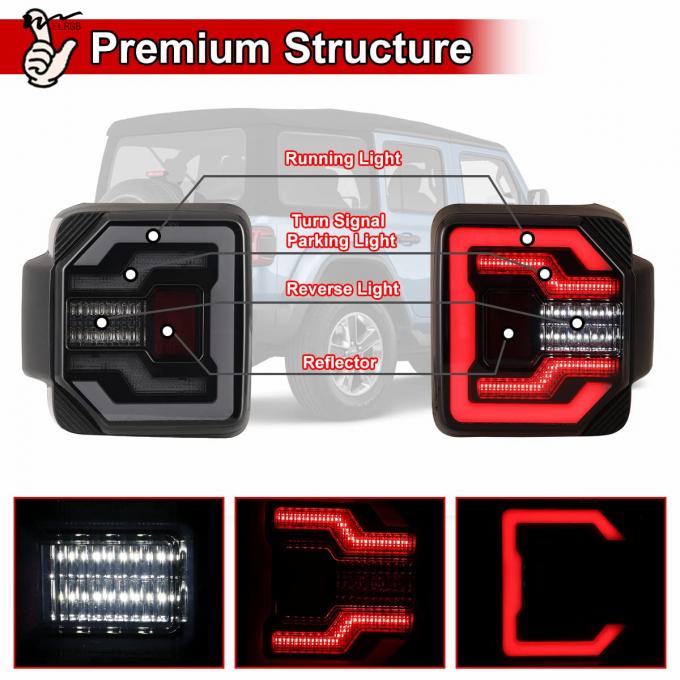 LED Rear Lights Car Rear Lamps Assembly Replacement 1Pair Matte Black Housing/Smoke Lens 5