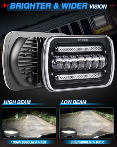 100W 9880LM DOT Amber/White DRL Turn Signal Rectangular Headlamp Special Feature High Beam 7