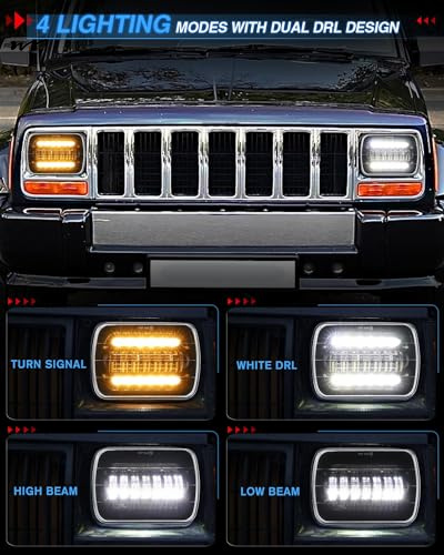 100W 9880LM DOT Amber/White DRL Turn Signal Rectangular Headlamp Special Feature High Beam 5