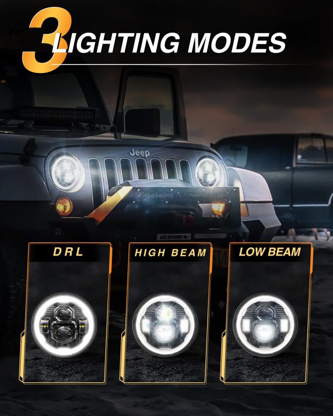 Waterproof 7 Inch Led Headlights Halo Round Turn Signal Hi/Low Sealed Beam for Car 6