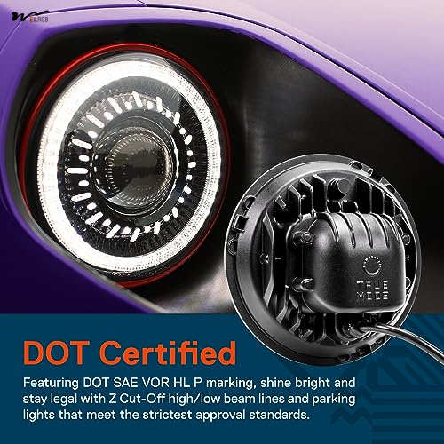 7 Inch LED Headlights Round High Low Sealed Beam HALO DRL Turn Signal Replacement for Jeep 3
