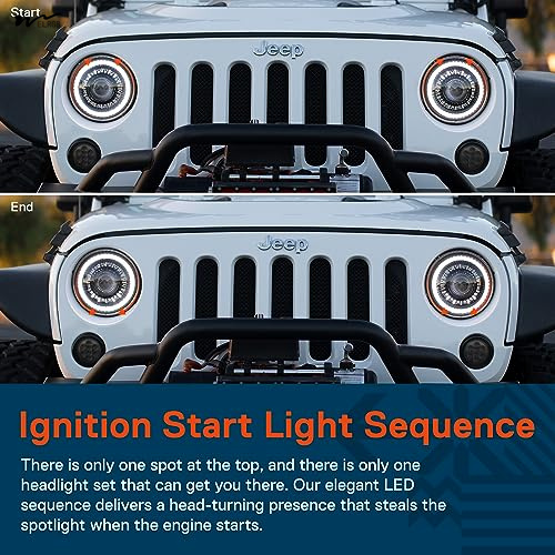 7 Inch LED Headlights Round High Low Sealed Beam HALO DRL Turn Signal Replacement for Jeep 6