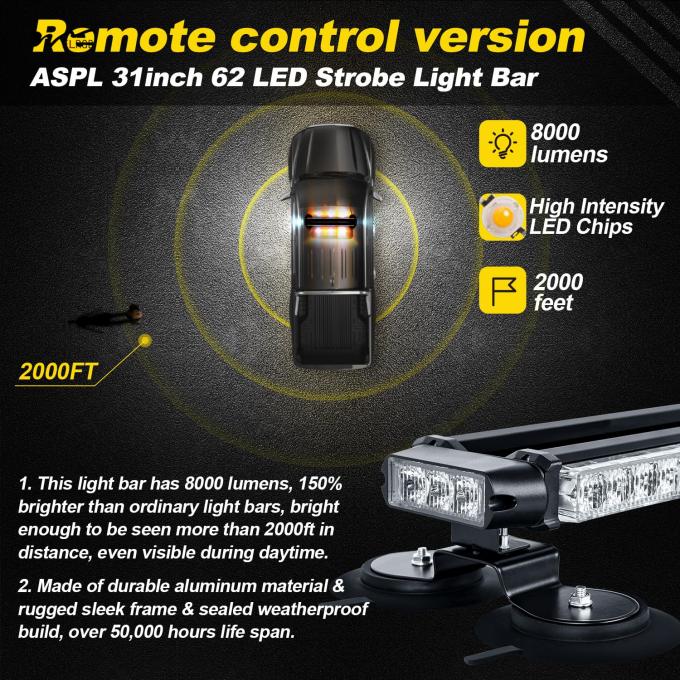 Double Side Flashing Emergency Warning 31" LED Strobe Light Bar with Remote Control 3