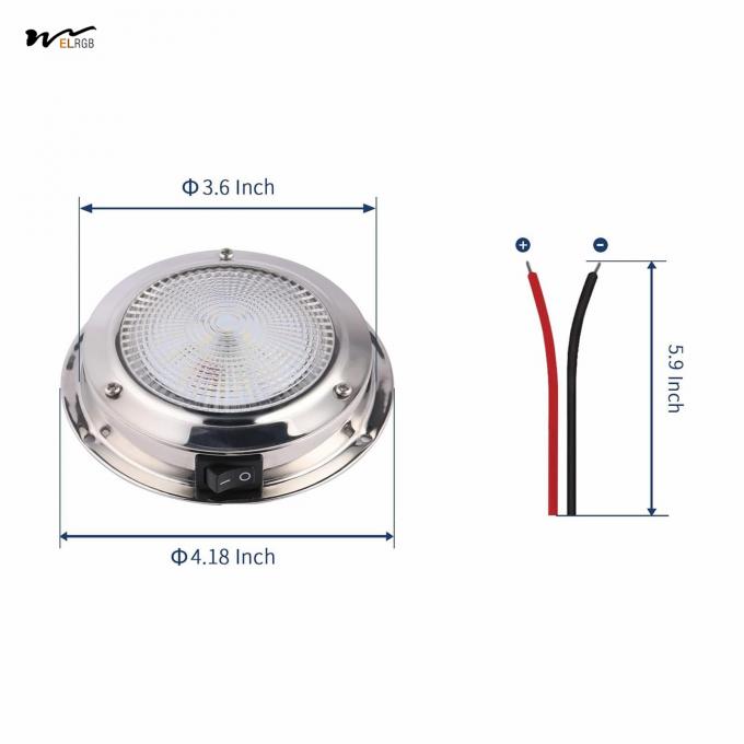 Marine Dome LED Cabin Light Waterproof White Stainless Steel Surface Mount 12V 6.7 inches 3