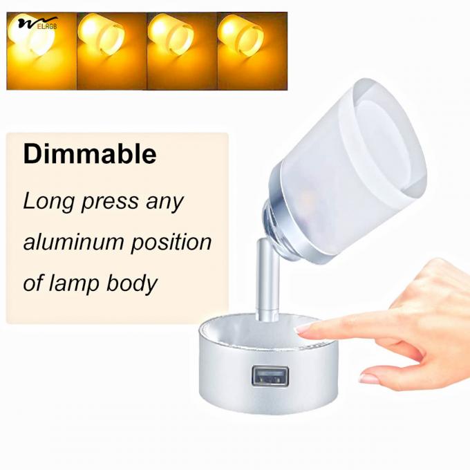 3W Touch Switch Wall Spot Light Caravan Interior Dimmable Bedside USB Reading 5