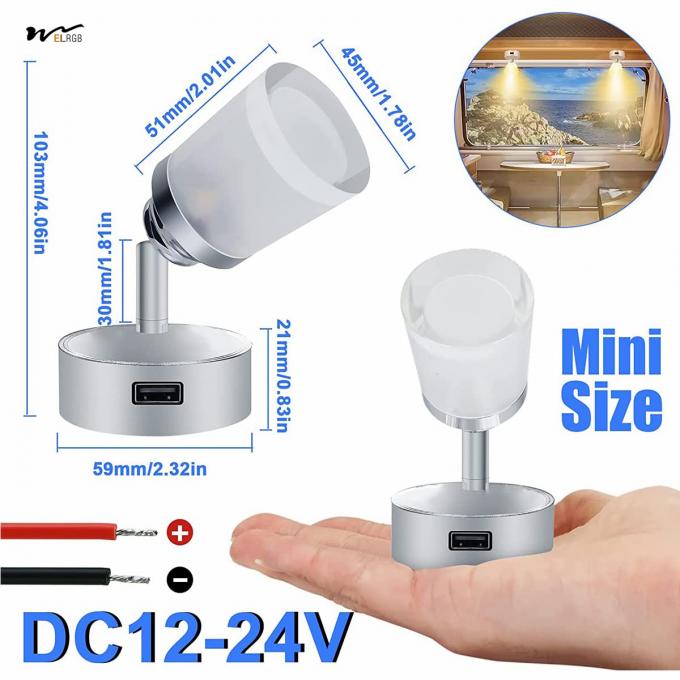 3W Touch Switch Wall Spot Light Caravan Interior Dimmable Bedside USB Reading 6