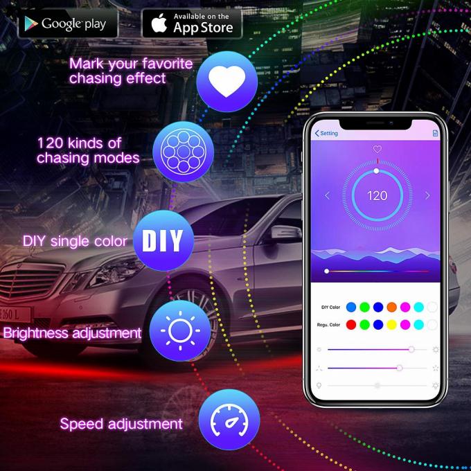 Bluetooth Controlled Car Underglow Lights with Dream Color Chasing 6 Pcs 12V 300 LEDs 4