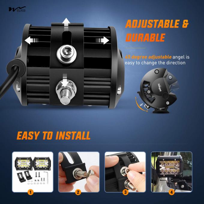 2 Pcs 4-inch 60W LED Pods with 2-inch Trailer Hitch Mounting Bracket for Spare Reverse Light 4