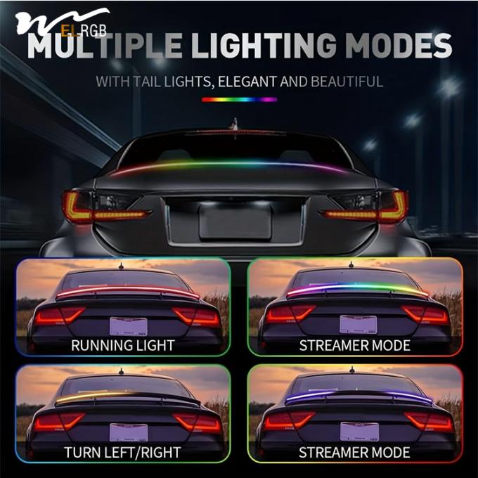 52 Inch RGB LED Car Trunk Rear Spoiler Roof Lip Kit Luminous Design for Performance 5