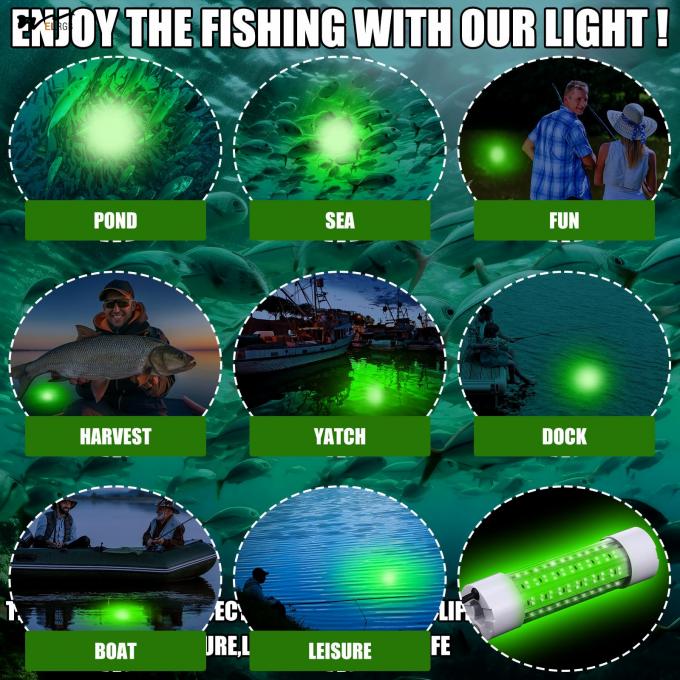IP68 Green 45W DC 12V Submersible Fishing Light Aluminum Bright LED Underwater Lure Bait Lamp 4