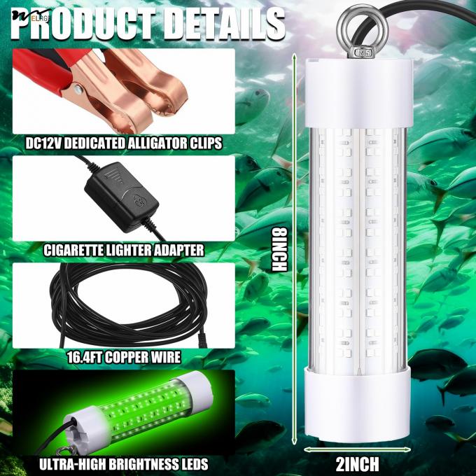 IP68 Green 45W DC 12V Submersible Fishing Light Aluminum Bright LED Underwater Lure Bait Lamp 6