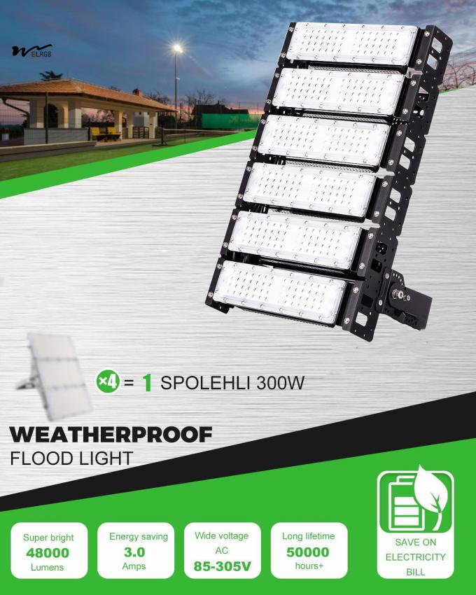 300W Equivalent 39000LM Super Bright LED Arena Lights Corded Electric IP66 Waterproof 4