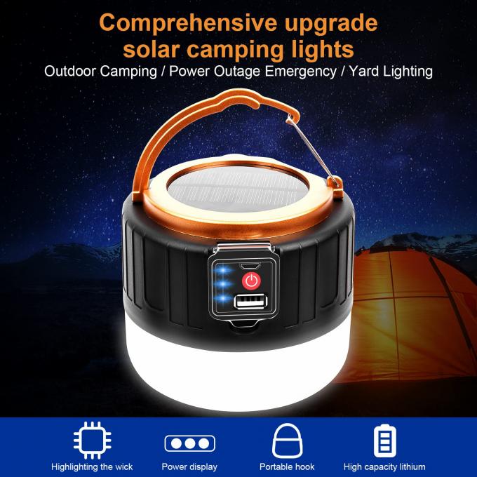 Waterproof USB Rechargeable Solar Camping Light with Remote Control 3- 1000LM 5 Modes 4