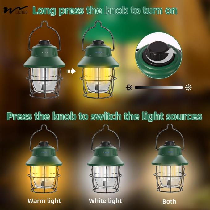 Mini Retro Camping Lights 1000LM Rechargeable LED Camping Lantern Waterproof 3 Light Modes 6