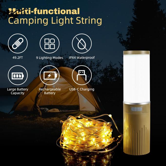 150-Light Plastic Camping Lantern with 49.2FT String 2 in 1 Warm White LED Tent Light 3