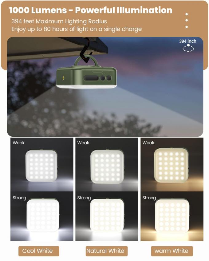 Assembled Height 1.77 inches 1000LM 5 Modes Solar/USB Rechargeable Camping Lantern 6